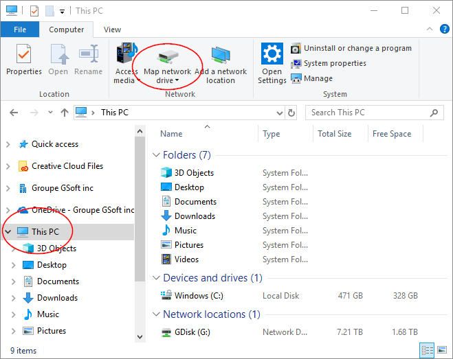 File explorer screenshot with ribbon circled